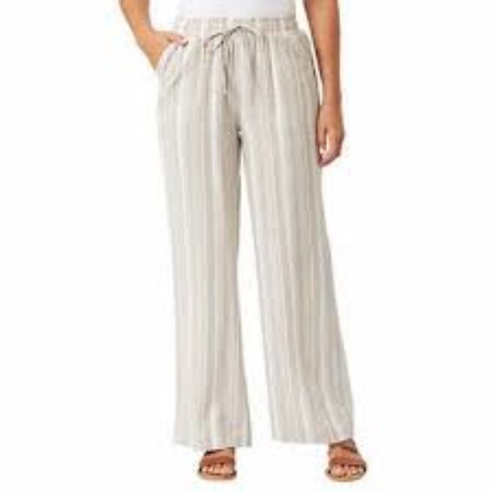 Briggs Linen Blend Pant Women's Size L Tan Striped Boho Beachy Cottagecore New - Picture 12 of 12